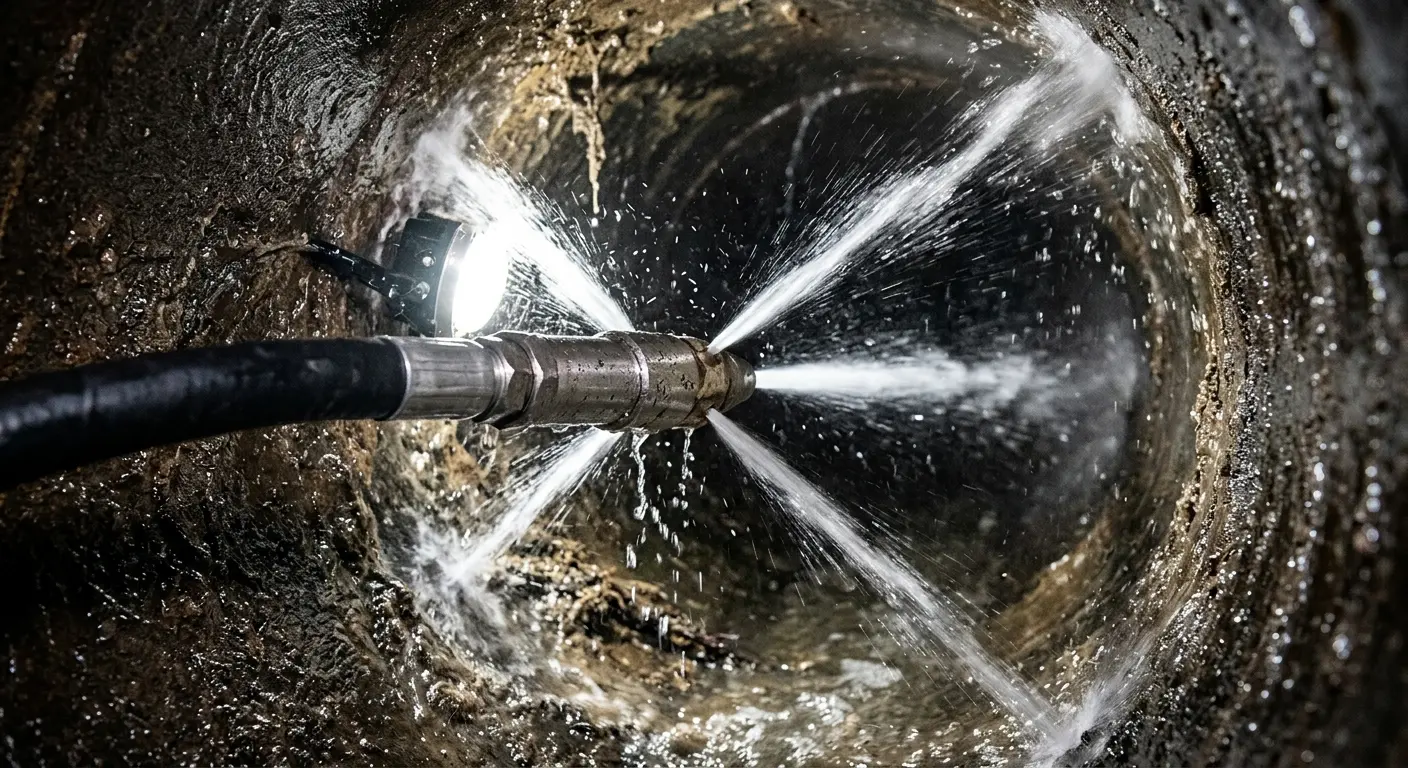 High-pressure hydro jetting nozzle cleaning sewer pipe for Storm Drain Cleaning in Vallejo